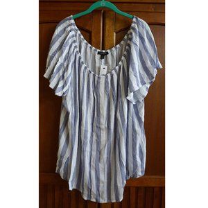 Lane Bryant Blue/White Stripe Convertible Neck Top